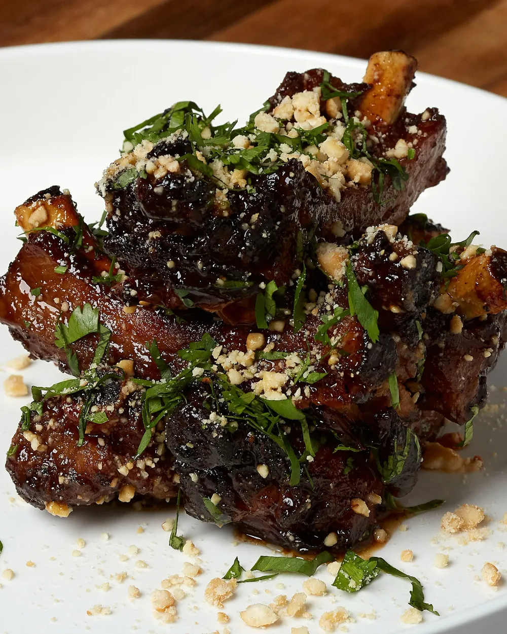 Asian sticky ribs with cilantro and cashews
