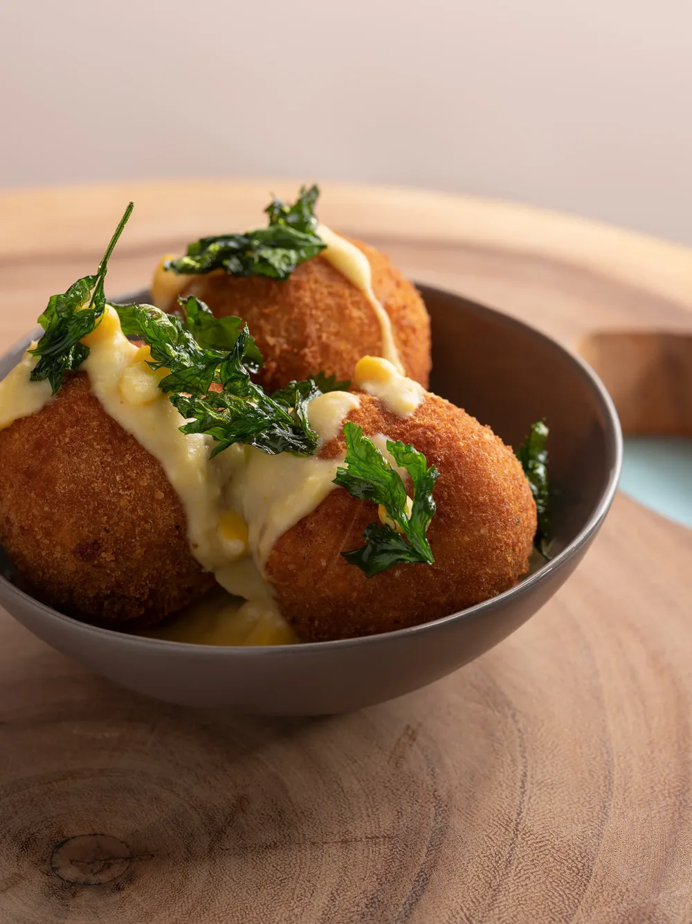 Mac n cheese bites with sweet corn queso